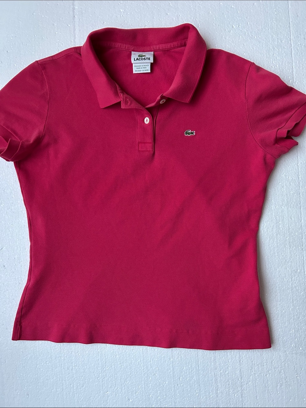 Lacoste Woman’s Polo Shirt Fuchsia Short Sleeve. Sz Small. Embroidered Croc Logo